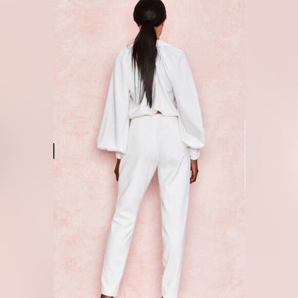 House of CB Delilah Jumpsuit White deep v long sleeve large long sleeve large - Picture 6 of 8